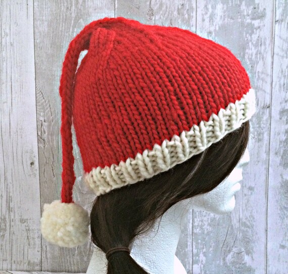 Knitted Santa Hat Mens Santa Hat Womens Santa Hat Christmas