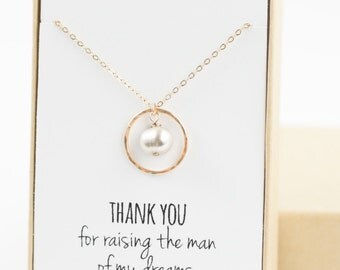 Mother of the Groom Gift (gold eternity necklace with pearl) Thank you for raising the man of my dreams