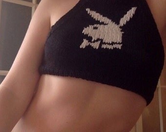 Playboy bunny halter top sexy tank top bdsm OnePiece beach summer top halter neck knitted hippie top music festival crop top tender top X