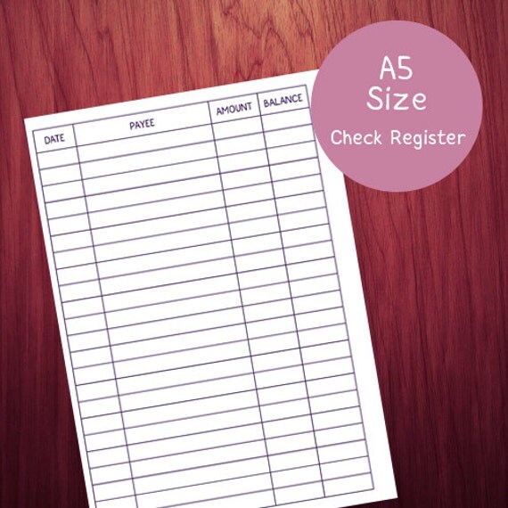 Check Register A5 Size Planner Insert DIGITAL by fesboutique