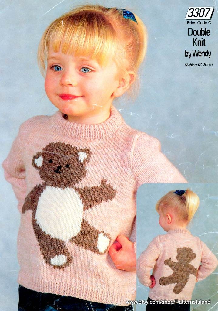 Knitting Pattern Teddy Bear Sweater Girls Kids Children