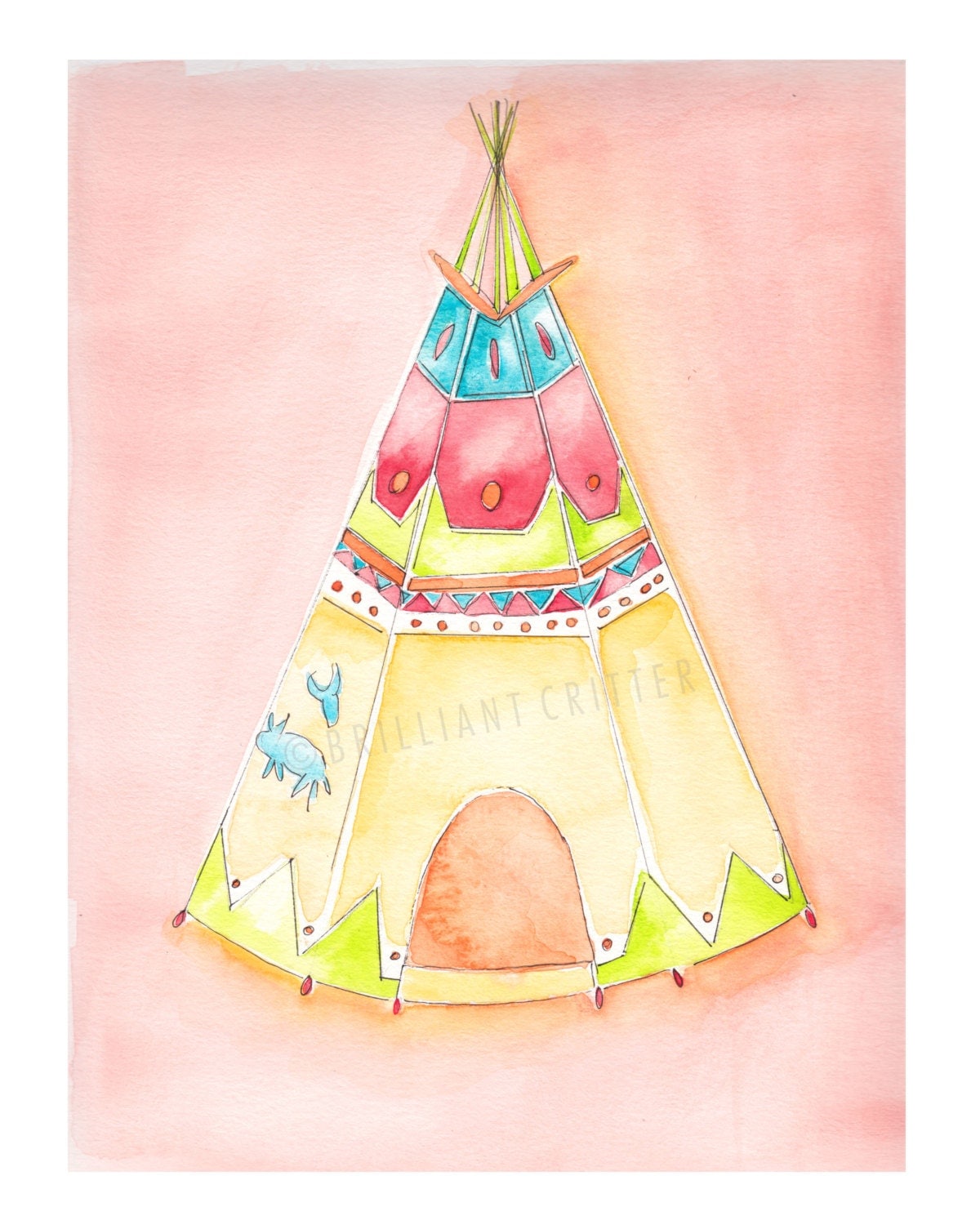 Teepee Watercolor Print Teepee Children's Illustration