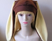 Fleece Rabbit Hat / CHOCOLATE BROWN + CREAM Beanie Style w/ Long Bunny Ears Cute Anime Cosplay Rabbit Usagi Kawaii Japanese Fashion. - il_214x170.863813479_r8bw