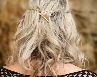 Triangle Hair Clip, Gold Hair Clip, Boho Accessory, Boho Hair Accessory, Triangle Hair Pin, Boho Barrette, Bohemian Hair Clip, Goddess Hair