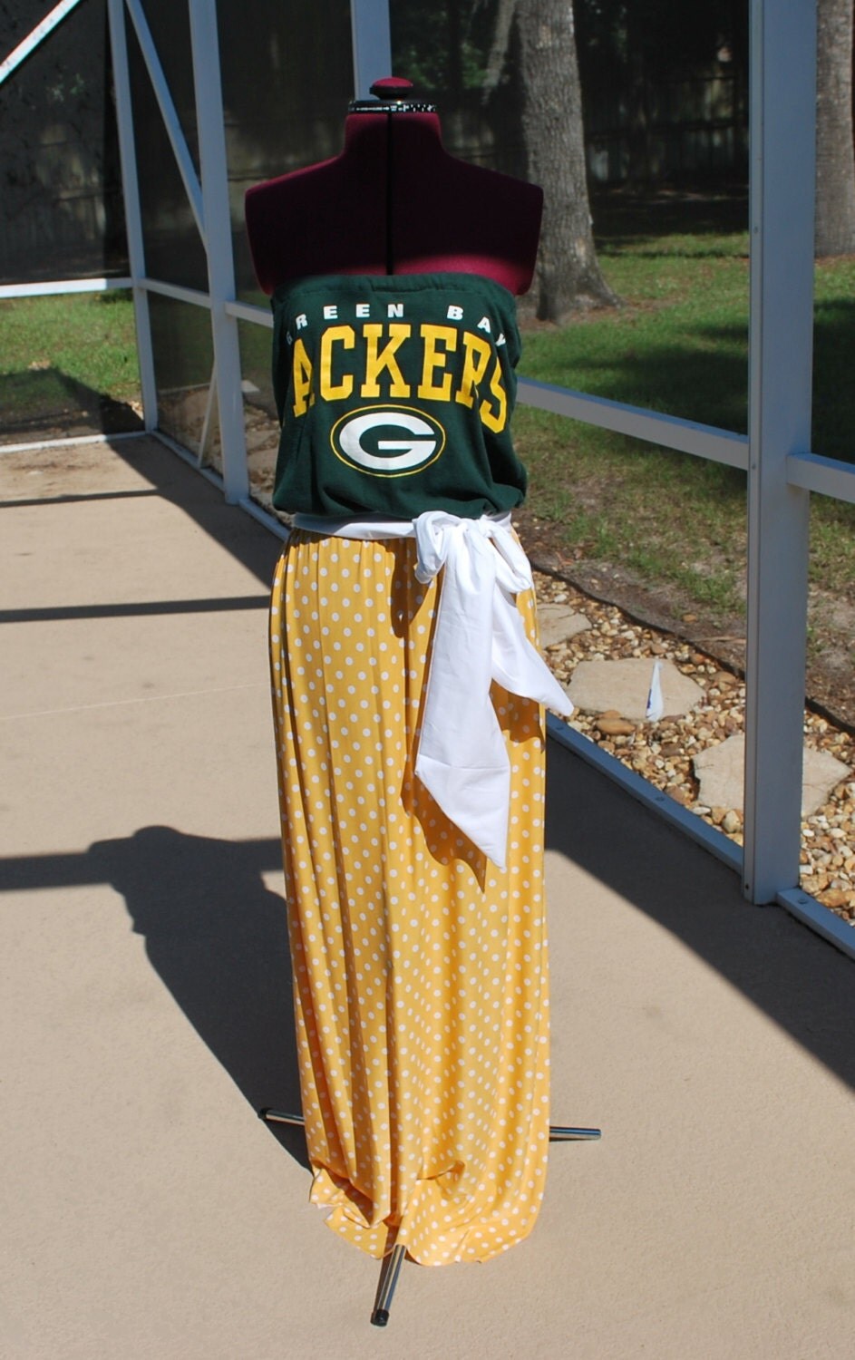 Green Bay Packers Strapless Maxi Dress made with Upcycled