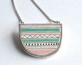 Ceramic necklace, turquoise statement pendant, handmade geometric jewelry, unique gift for her