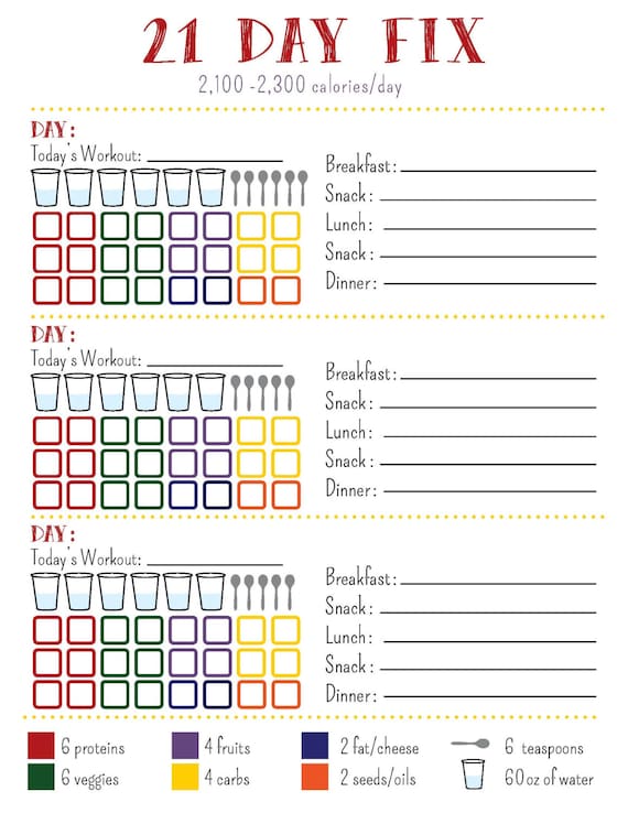 21 Day Fix Tracking Sheet 2100 Bracket By Allisonrainsdesigns