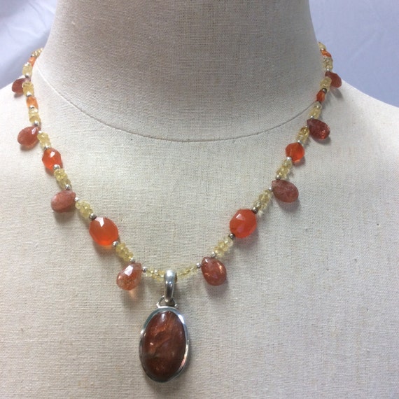 necklace Solare Flare Sunstone pendant by BohoGypsysTreasures