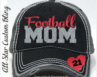 Glitter Football Mom Hat, Football Mom Distressed Hat, Mom Football Hat, Custom Football Hat, Personalized Football Mom Hat