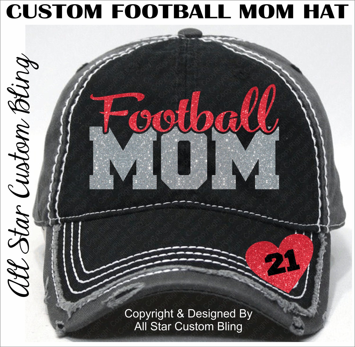 Glitter Football Mom Hat Football Mom Distressed Hat Mom