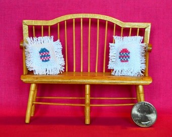 Cross Stitch Easter Egg Dollhouse Miniature Pillows Set of 2 Pink and Blue