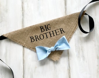 Custom Color Bowtie Big Brother Natural Burlap Dog Bandana Burlap Collar with Fabric Bowtie for Pregnancy Announcements Newborn Photo Shoot