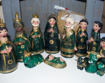 Christmas Nativity Clay Pottery Ceramic Set from Mexico Green