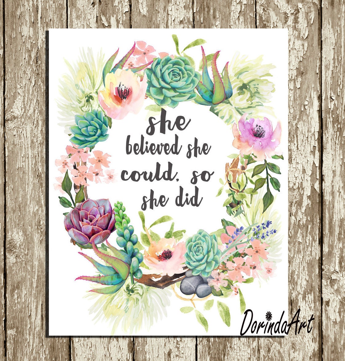 She Believed She Could So She Did Printable Floral Watercolor 