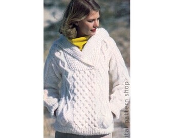 Hooded Sweater Knitting Pattern Irish Knit Sweater, Hoodie Sweater Oversize Knitting Jumper Womens Size 6 to 20 PDF Instant Download K96