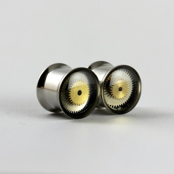 11mm Steampunk Ear Plugs / Steampunk Ear Tunnels / Double Flare Tunnels / by NestreJewellery steampunk buy now online