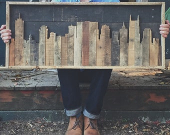 Rustic Nashville Tennessee Skyline Made from Reclaimed Wood