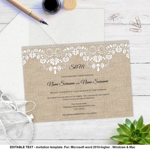 Burlap And Lace Wedding Invitations Free Blank Template 4