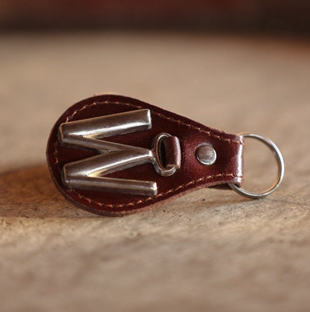 Initial Keychain Initial Keyring Monogram Keychain Leather