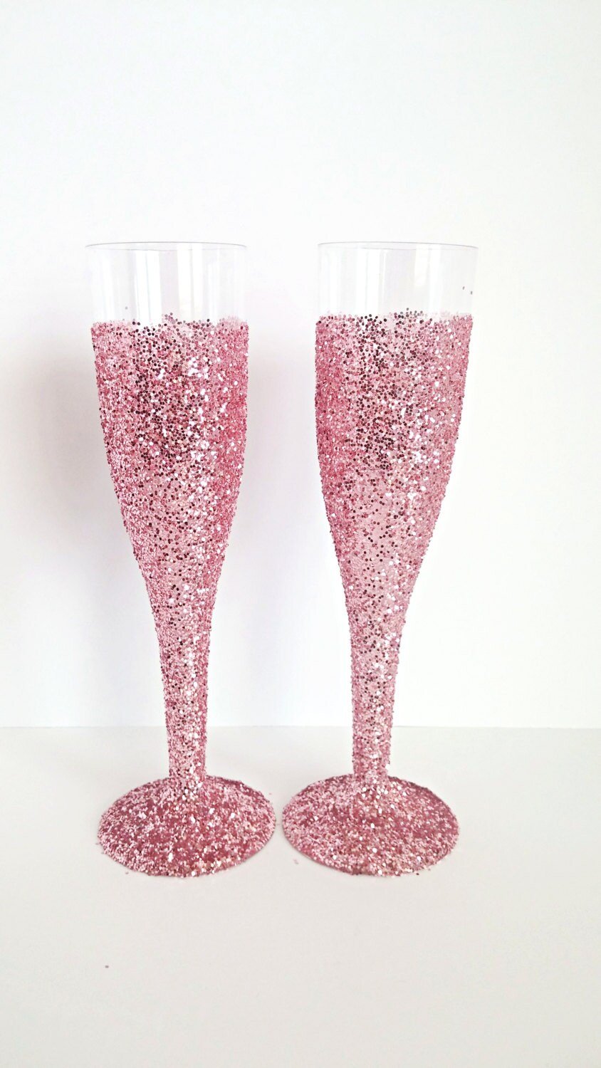24 Karat Pink Glitter Champagne Flutes Party Flutes