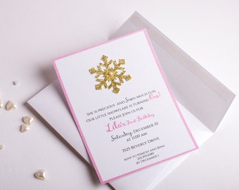 Winter ONEderland Invitations, Girl First Birthday Invitation, Winter Wonderland Party Invitation, Glittered Snowflake Invites