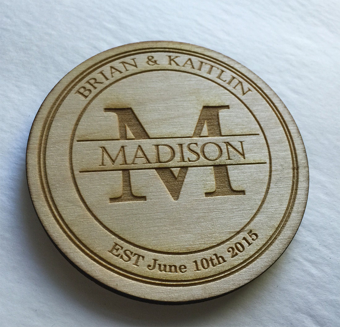Monogram Wood Coasters set of 4 custom engraved monogram