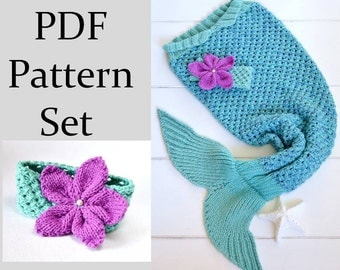 KNITTING PATTERN for Mermaid Tail Blanket for Children 6 sizes Digital File Instant Download