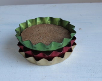 Vintage 1960s Red Green Yellow Coasters Set / Vintage Barware / Midcentury Bar / Midcentury Home Decor