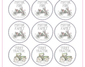 MOTORBIKE and TRACTOR | Kid Name Labels | Iron-ons | Farmyard Friends | School Stickers | Personalised Art | Illustrations | Little Me & My