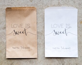 Love Is Sweet Personalized Wedding Favor Bags - Candy Buffet, Rehearsal Dinner, Engagement Party