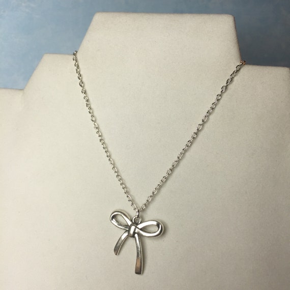 Bow Necklacebow Charm Necklace Antique Silver Bow Necklace