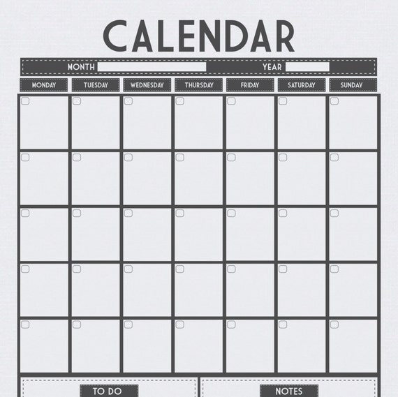 Monthly Calendar A3 Linen print Use as dry erase/whiteboard
