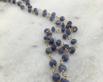 Tanzanite Exotic Natural Faceted Genuine Rondelles 14k Gold Filled Wire Wrapped Statement Necklace with Heart Dangle - December Birthstone