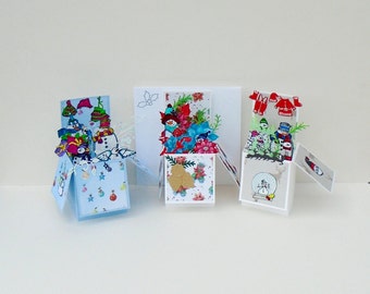 3D Christmas Card, Pop Up Xmas Box Card, Handmade Holiday Box, Surprise Pop Up Card, Happy Holidays Card, Holiday Season Card, Pop Up Box,