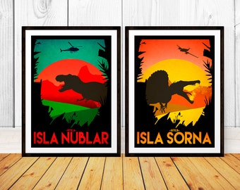 Jurassic Park Travel Poster Set - Isla Nublar & Sorna, Site A+B - Wall Art Print - (Available In Many Sizes)