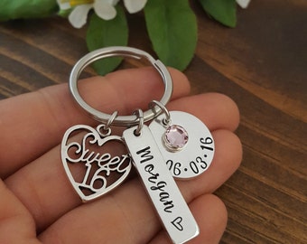 Sweet 16 Keychain | 16th Birthday Gift | Personalized Sweet 16 Keychain | Gifts For Daughter Sweet 16 Birthday | Gift For 16th Birthday