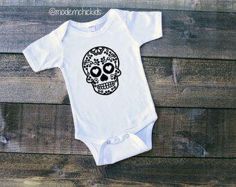 Sugar Skull Bodysuit Tshirt Newborn Baby Toddler Heart Baby Clothing Birthday Outfit Trendy Day Of The Dead Dia de los Muertos