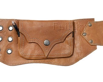Leather utility belt bag steampunk festival and travel belt with pockets (for iPhone 5, 5s, 6, 6s, SE, 7, 7s and more) - Inugami (0019)
