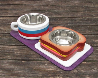 TOAST & COFFEE S (light) - elevated pet dish - raised pet feeder - dog bowl stand - cat bowl holder - pet food feeder - pet feeding station