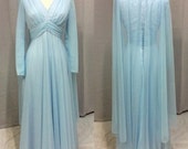 Vintage 1960's Powder Blue Dress with Flowing Cape by Mike Benet Formals
