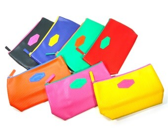 Colorful Vivid Bold Block PVC Zipper Makeup Pouch Cosmetic Travel Toiletry Holder Bag Case Plastic Pocket Women Lady Girl Fashion Gift New