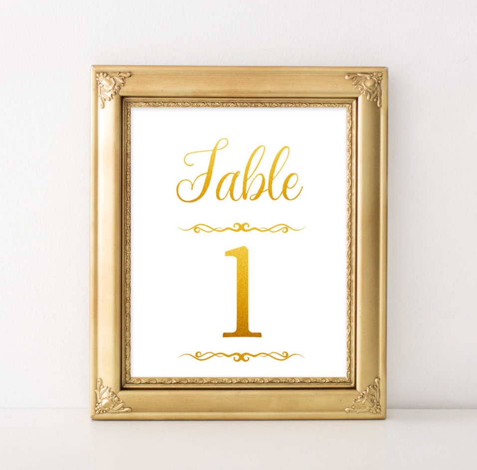 gold table number cards diy table numbers signs printable