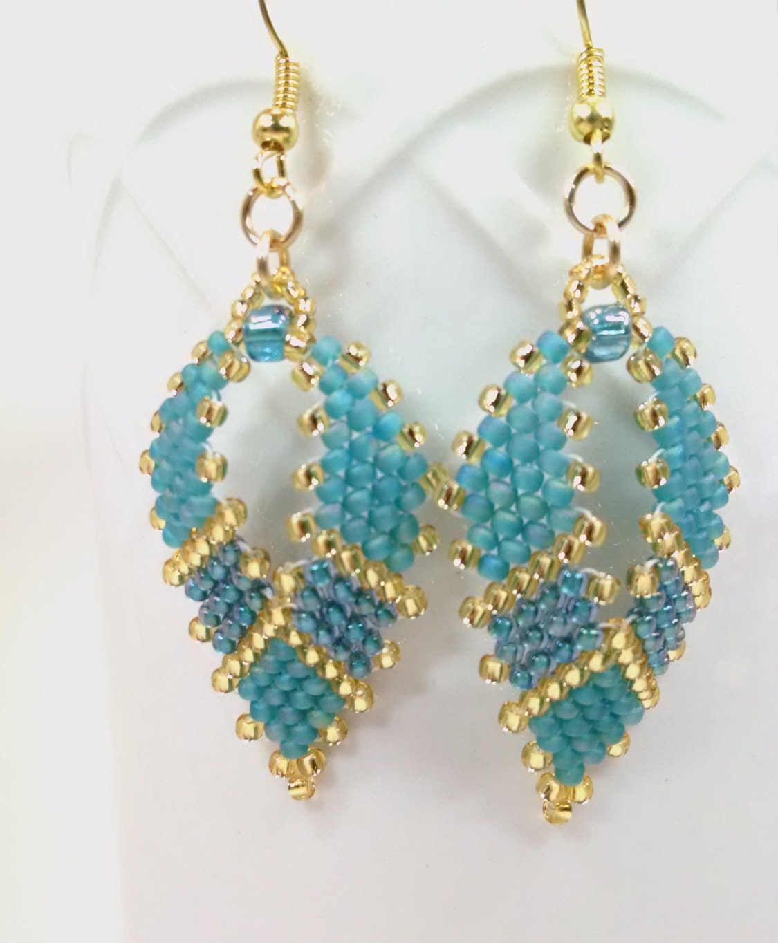 Russian Leaf Earrings in Teal Leaf Earrings by AlleywayBeading