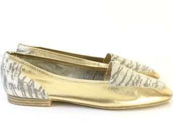 Items similar to Women shoes, Pointed toe, Gold shoes, Flats, Slip Ons ...