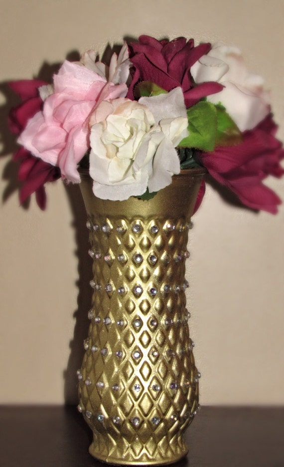 Gold Vase Glitter Gold Bling Rhinestones Wedding by ShesDecor