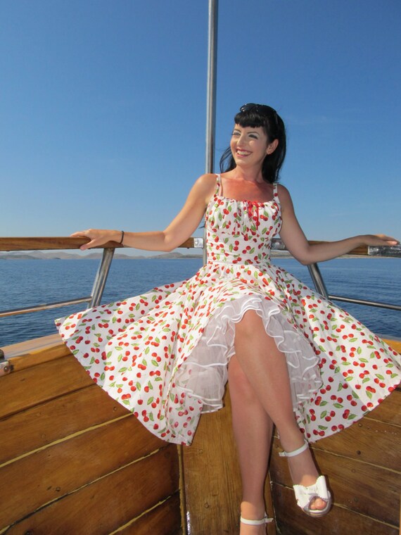 Items similar to Cherries', PLUS SIZE AVAILABLE, cherry dress, 50s