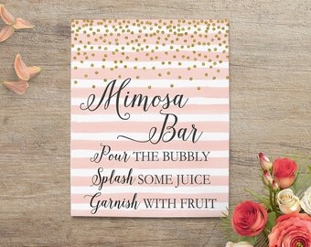 Mimosa Bar Sign, Printable Mimosa Sign, Pink Gold Bridal Shower, Brunch Bubbly Decorations, Blush Pink Gold Decor, PG Digital Download