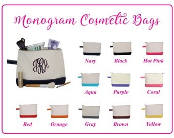 Monogram Cosmetic Bag, Monogram MakeUp Bag, Personalized Makeup Bag, Personalized Cosmetic Bag, Canvas Cosmetic Bag, Bridesmaid Gift