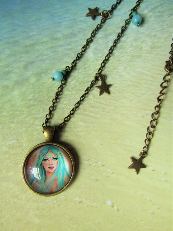 Items similar to Aquamarine mermaid necklace, Turquoise mermaid