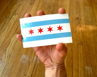 Chicago Flag Sticker, Bumper Sticker Decal, City Laptop Sticker, Midwest Illinois, Chicago City Flag, Sprouted Scribbles, Luggage Sticker